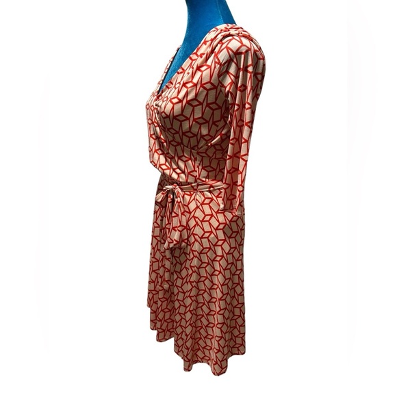 41 Hawthorn red geometric stretchy wrap dress 3/4 sleeves size small - Picture 4 of 7